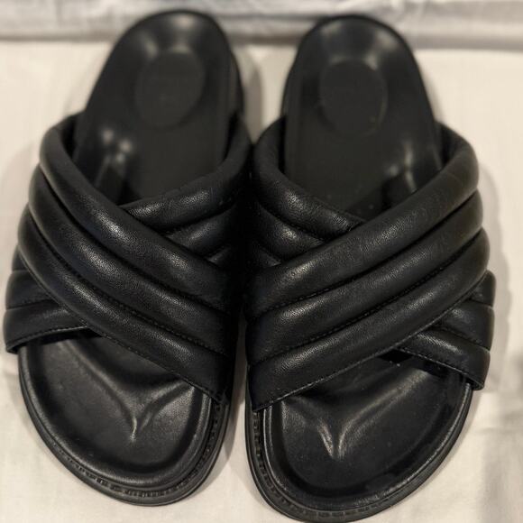 THE BALI TAILOR NWOB Oska Cushioned Leather Criss Cross Slide Sandals Black 7 - Picture 4 of 9